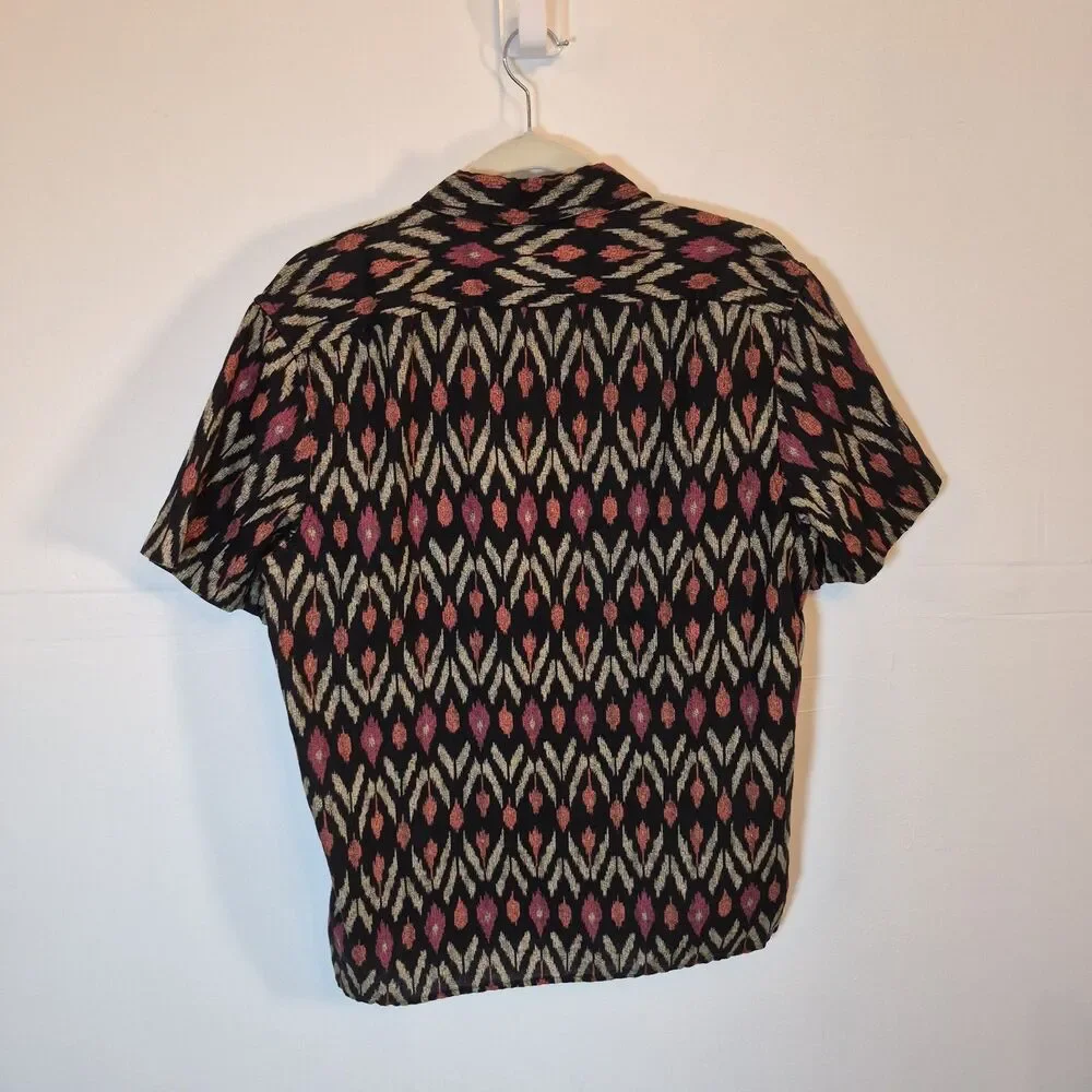 Banana Republic Mens Shirt Sz M Multicolor Geometric Short Sleeve Linen Blend